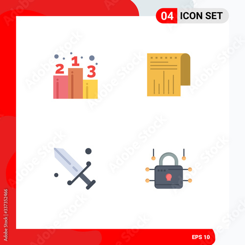 Set of 4 Vector Flat Icons on Grid for business, fencing, strategy, modern, olympic photo