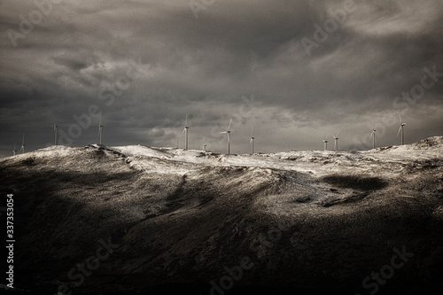 Windmills on the snowy mountain