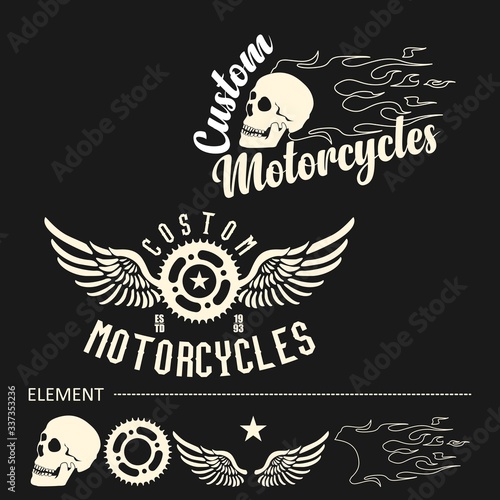 set of vintage motorcycle club labels. bikers club and motorcycle gang logo. Ribbons for design, business, logo, sticker, and cards.