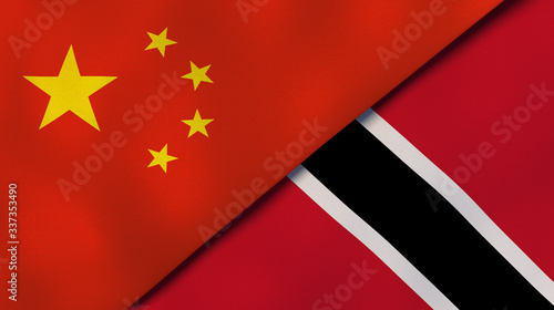 The flags of China and Trinidad and Tobago. News, reportage, business background. 3d illustration
