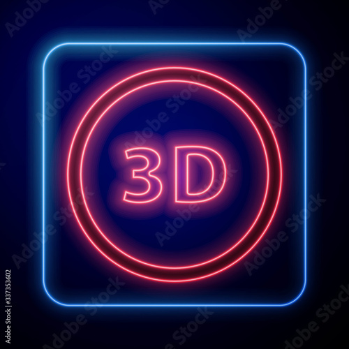 Glowing neon 3D word icon isolated on blue background. Vector Illustration