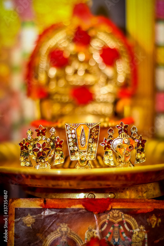 Lord Vishu Balaji Chakra Symbol - Shanku Chakra Namam Lord Vishnu Balaji Auspicious Holy Symbol for Divine Temple photo
