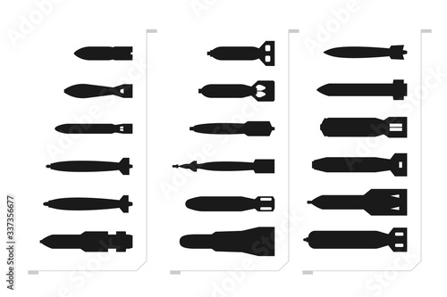 Modern bombs. Black vector silhouettes are isolated on a white background.