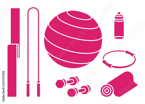 Flat design Pilates equipments icon set
