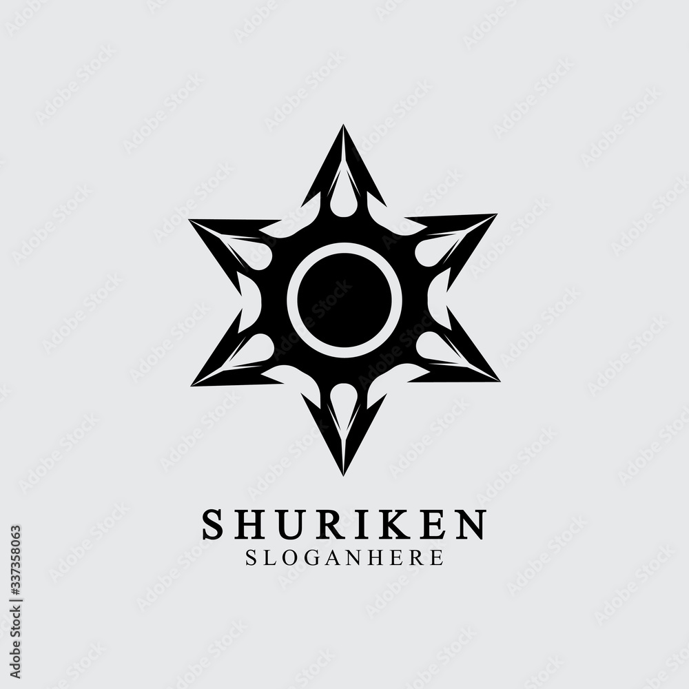 Obraz premium ninja shuriken black solid icon modern design, isolated on white background. flat style for graphic design template. suitable for logo, web, UI, mobile app. vector illustration