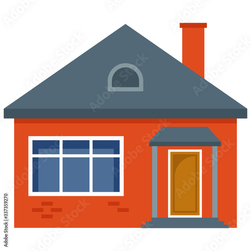 Two-storey residential building. Red private house in flat style.