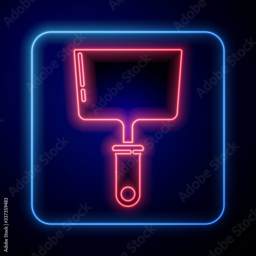 Glowing neon Putty knife icon isolated on blue background. Spatula repair tool. Spackling or paint instruments. Vector Illustration