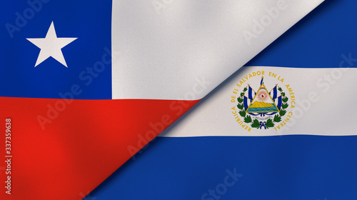The flags of Chile and El Salvador. News, reportage, business background. 3d illustration