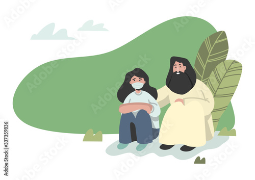 Jesus and the young women White background used for media design It is a vector image style.