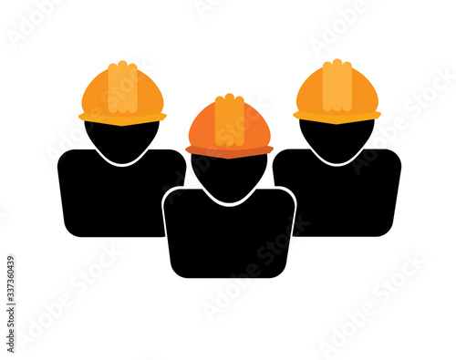 Icon of the construction team. People in helmets. Construction, business, team.