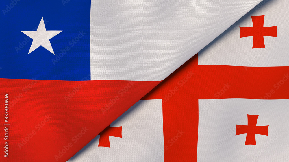 The flags of Chile and Georgia. News, reportage, business background. 3d illustration