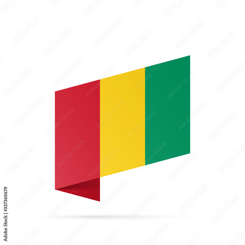 Guinea flag state symbol isolated on background national banner. Greeting card National Independence Day of the Republic of Guinea. Illustration banner with realistic state flag.