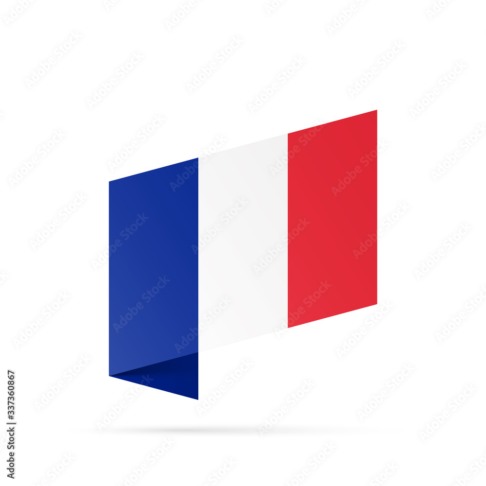 France flag state symbol isolated on background national banner. Greeting card National Independence Day of the French Republic. Illustration banner with realistic state flag of Fifth Republic France.