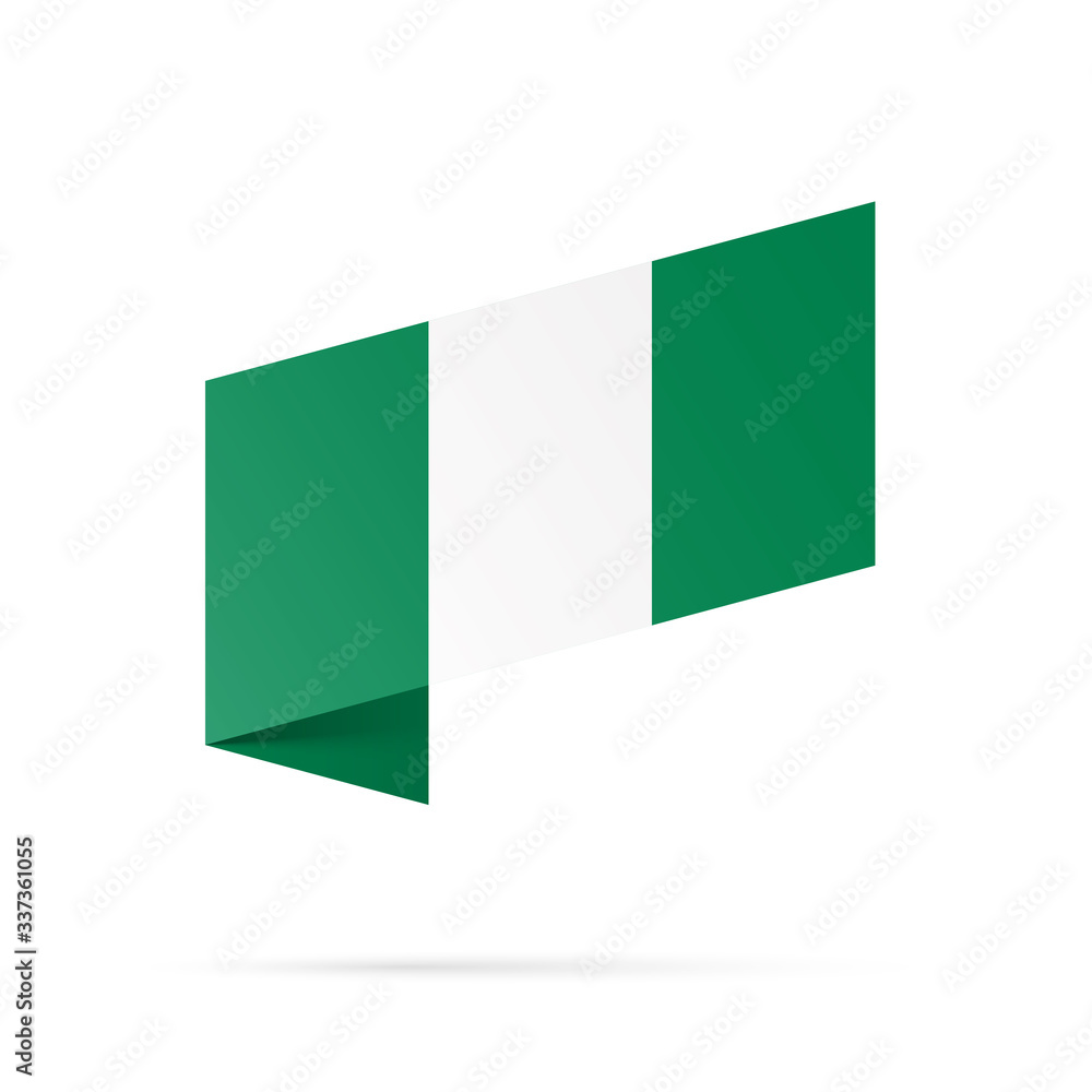 Nigeria flag state symbol isolated on background national banner. Greeting card National Independence Day of the Federal Republic of Nigeria. Illustration banner with realistic state flag.
