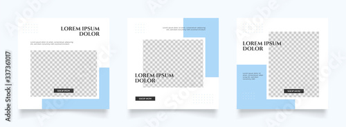 clean blue color social media post template for digital marketing and sale promo. furniture or fashion advertising. banner offer. promotional mockup photo vector frame illustration