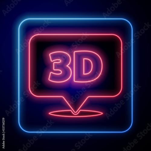 Glowing neon Speech bubble with text 3D icon isolated on blue background. Vector Illustration