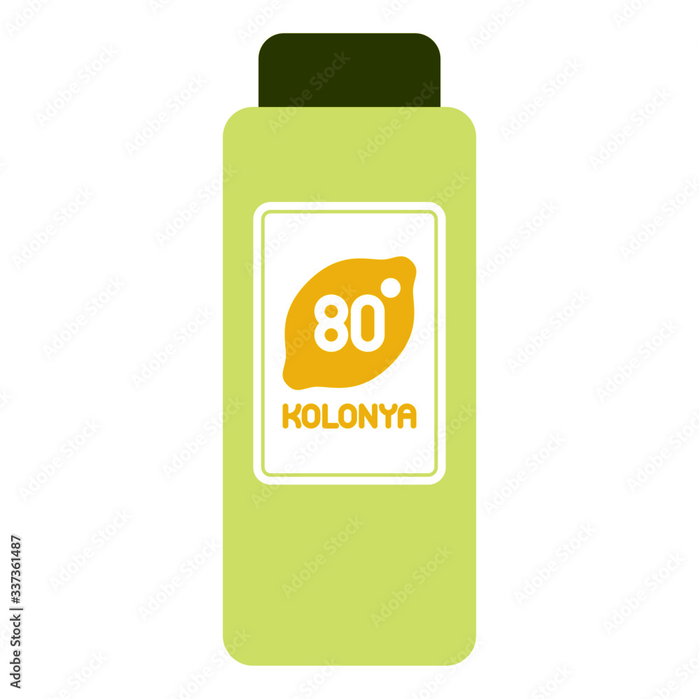 Flat design vector illustration of cologne (Turkish kolonya) bottle with label Flat design vector illustration of cologne (Turkish kolonya) bottle with label