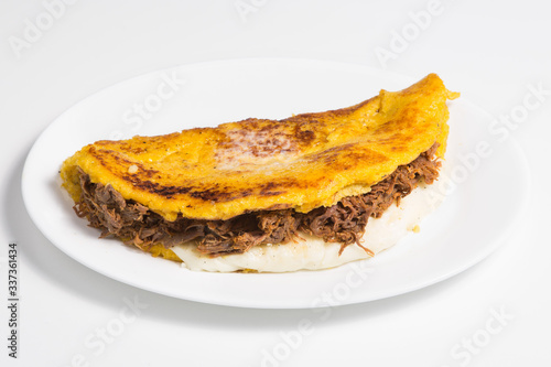cachapa with cheese and meat photo