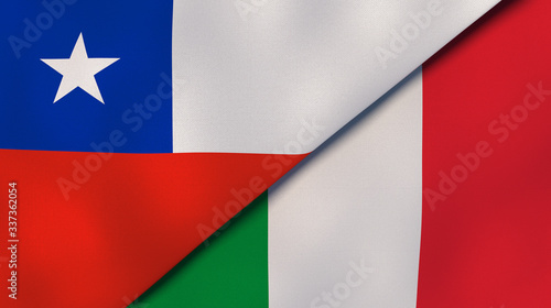 The flags of Chile and Italy. News  reportage  business background. 3d illustration