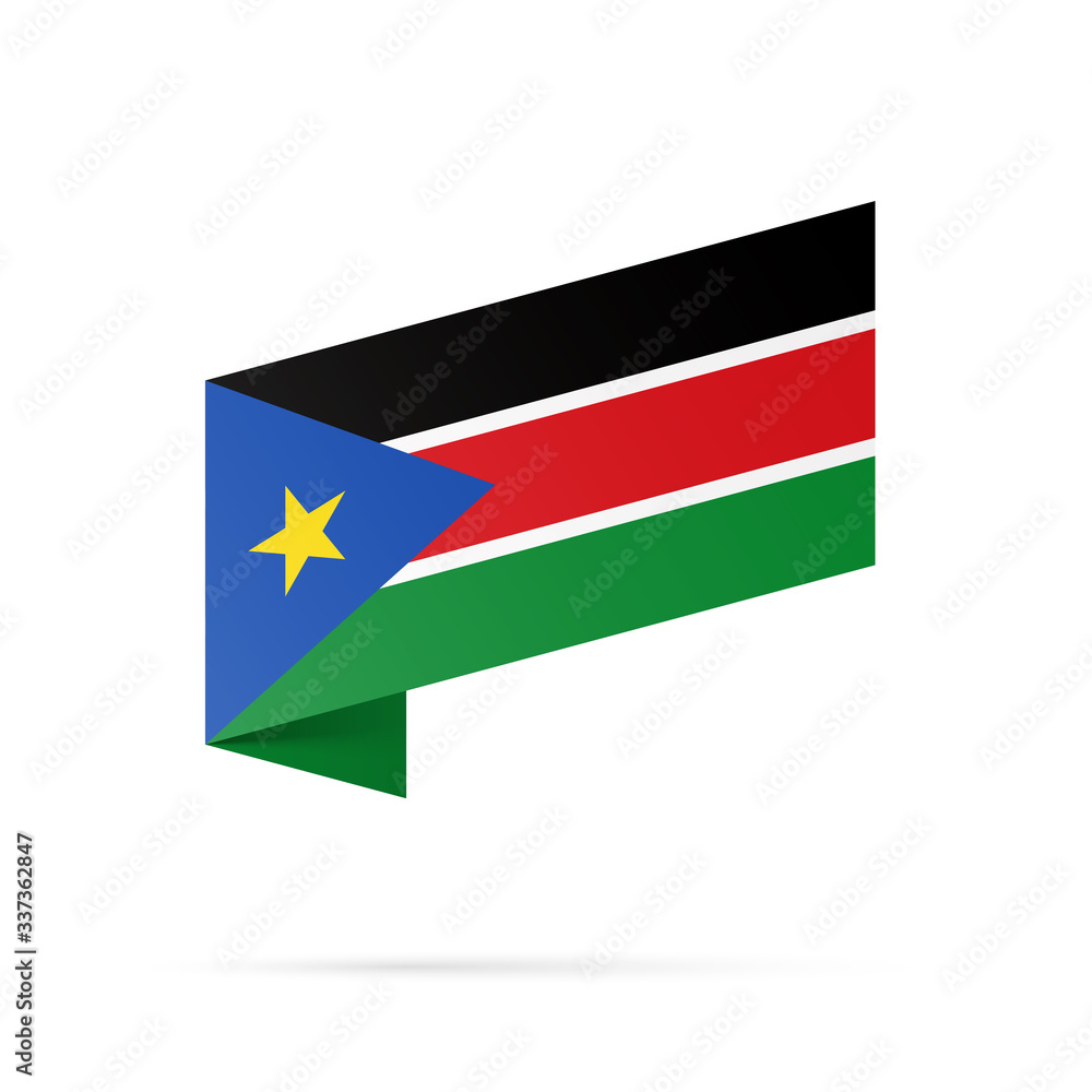South Sudan flag state symbol isolated on background national banner. Greeting card National Independence Day of the Republic of South Sudan. Illustration banner with realistic state flag.