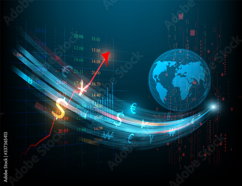 Concepts of money transfers, currency exchanges around the world and stocks