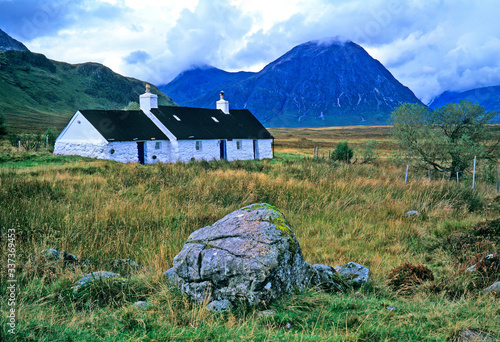 Old Crofters Cottage on the isolated Glen Coe in the Highlands of Western Scotland