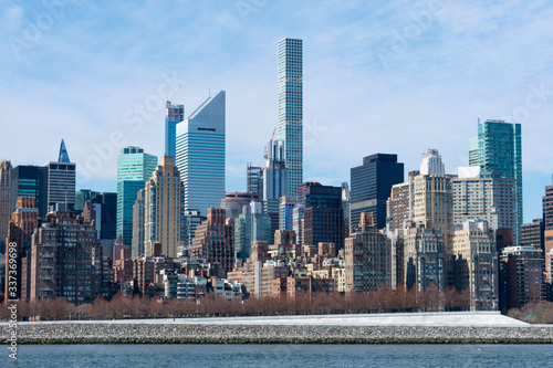 Midtown Manhattan Skyline along the East River in New York City