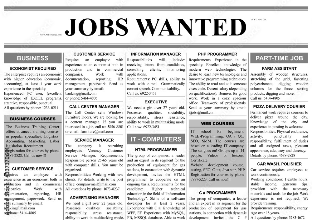 Plakat Job search concept. Newspaper full of advertisements