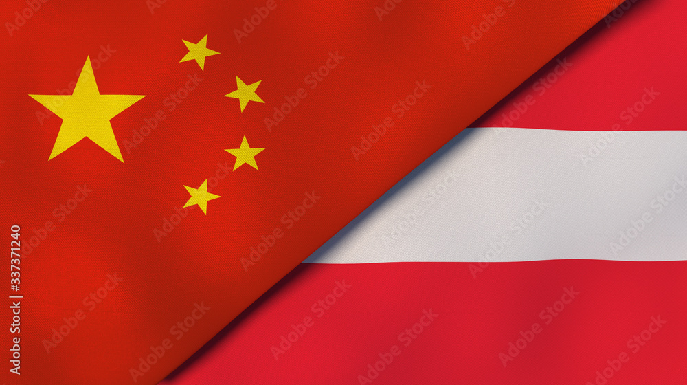 The flags of China and Austria. News, reportage, business background. 3d illustration