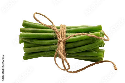 Green asparagus isolated on a white background. Close-up. Upper view.