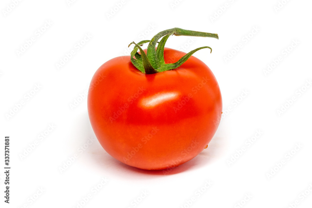 one bright tomato isolate on white background one bright tomato isolate on white background
