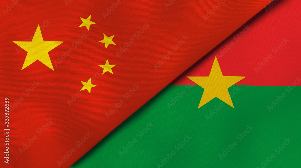 The flags of China and Burkina Faso. News, reportage, business background. 3d illustration The flags of China and Burkina Faso. News, reportage, business background. 3d illustration