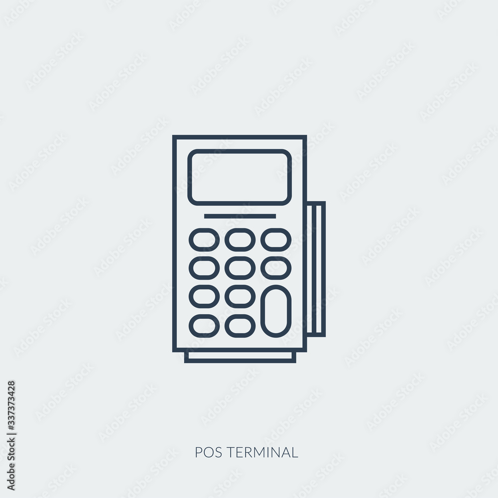 Vector outline icon of banking POS terminal for card and contactless payment Vector outline icon of banking POS terminal for card and contactless payment