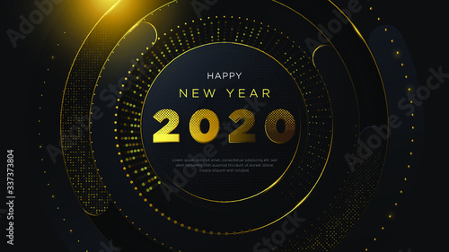 Happy new year 2020 background, with fancy design and 3D