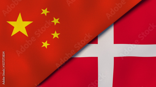 The flags of China and Denmark. News, reportage, business background. 3d illustration photo