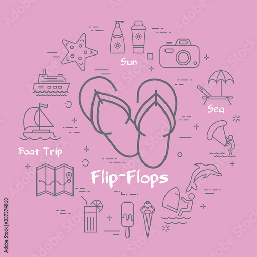 Vector colorful icons in summer holidays - flip-flops