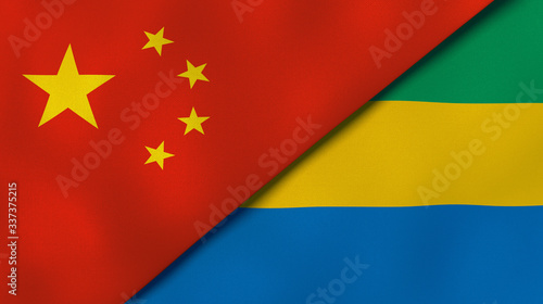 The flags of China and Gabon. News, reportage, business background. 3d illustration