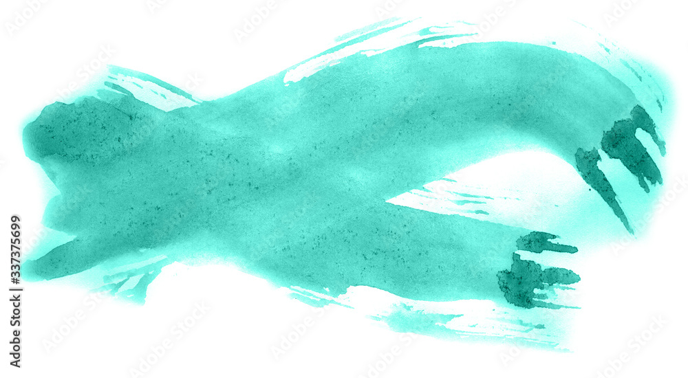Fototapeta premium Abstract watercolor background hand-drawn on paper. Volumetric smoke elements. Blue-Green color. For design, web, card, text, decoration, surfaces.