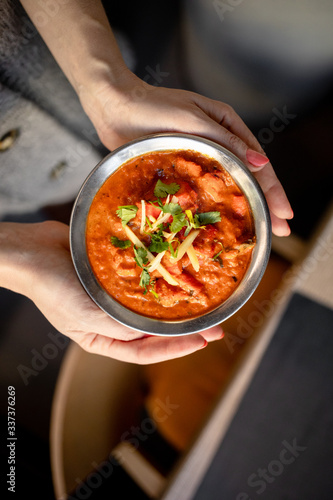 Indian cuisine dish on a restaurant table photo