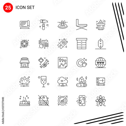 25 User Interface Line Pack of modern Signs and Symbols of cup, sit, pool, rest, furniture photo