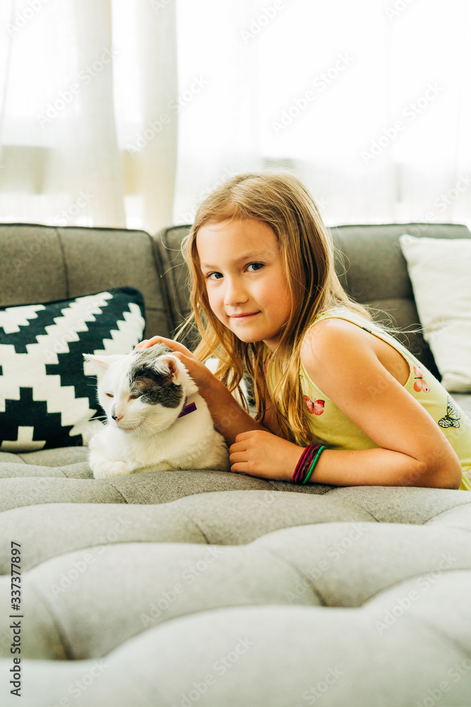Little Girl Petting White Cat Little Girl Petting White Cat