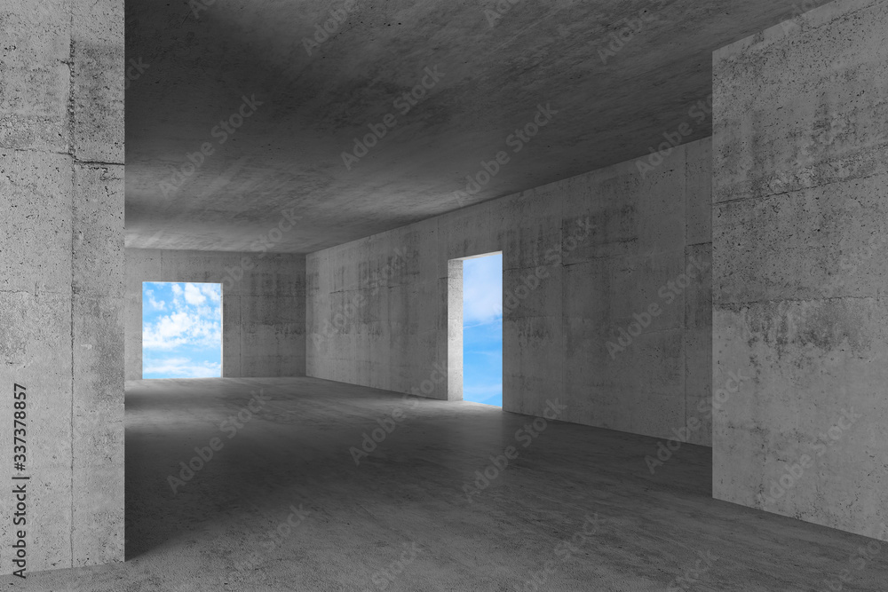 Abstract empty concrete interior with blue sky Abstract empty concrete interior with blue sky