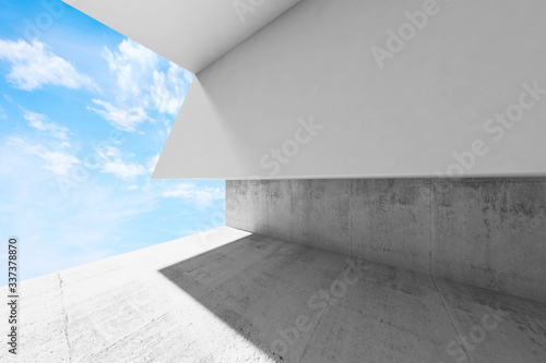 Empty concrete interior, 3d scene with white walls