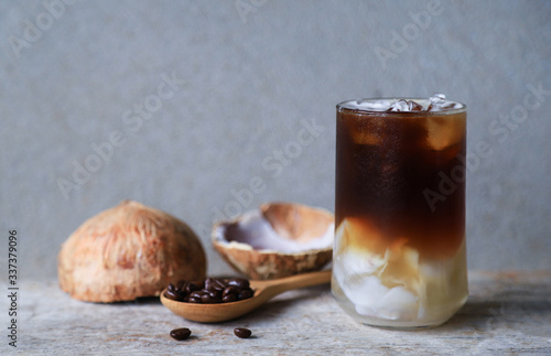 iced coffee mixed with coconut jiuce in homemade drinking coffee time  photo