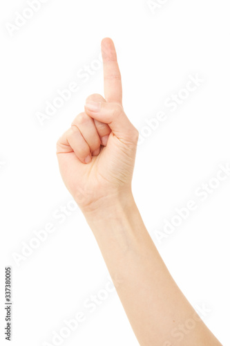 Woman index finger up, hand gesture © Sandor
