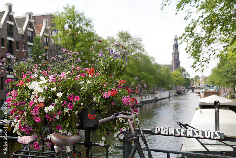 The sign of bridge Prinsensluis in Amsterdam, The Netherlands
