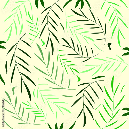 Composition with foliage. Elegant light green botanical collection. Decoration ornament. Graceful elements. Summer garden. Vector Illustration. Wallpaper and background texture.