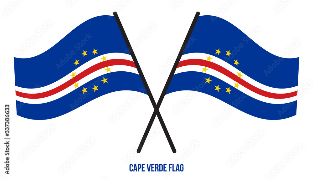 Two Crossed Waving Cape Verde Flag On Isolated White Background. Cape Verde Flag Vector Illustration