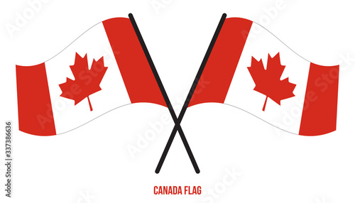 Two Crossed Waving Canada Flag On Isolated White Background. Canada Flag Vector Illustration