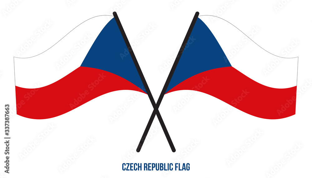 Two Crossed Waving Czech Republic Flag On Isolated White Background. Flag Vector Illustration Two Crossed Waving Czech Republic Flag On Isolated White Background. Flag Vector Illustration